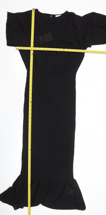 Pretty Lavish Women Black Size 8 Puff Sleeve Midi Bodycon Dress