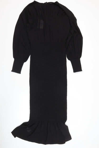 Pretty Lavish Women Black Size 8 Puff Sleeve Midi Bodycon Dress