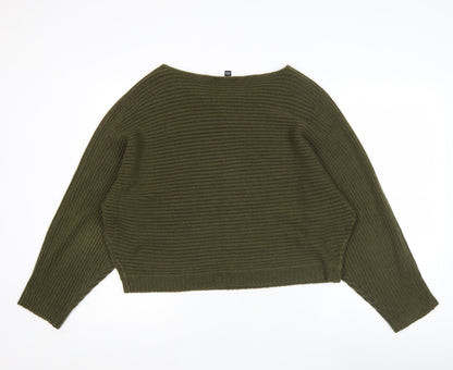 New Look Women’s Green Ribbed Knit Pullover Jumper Size L