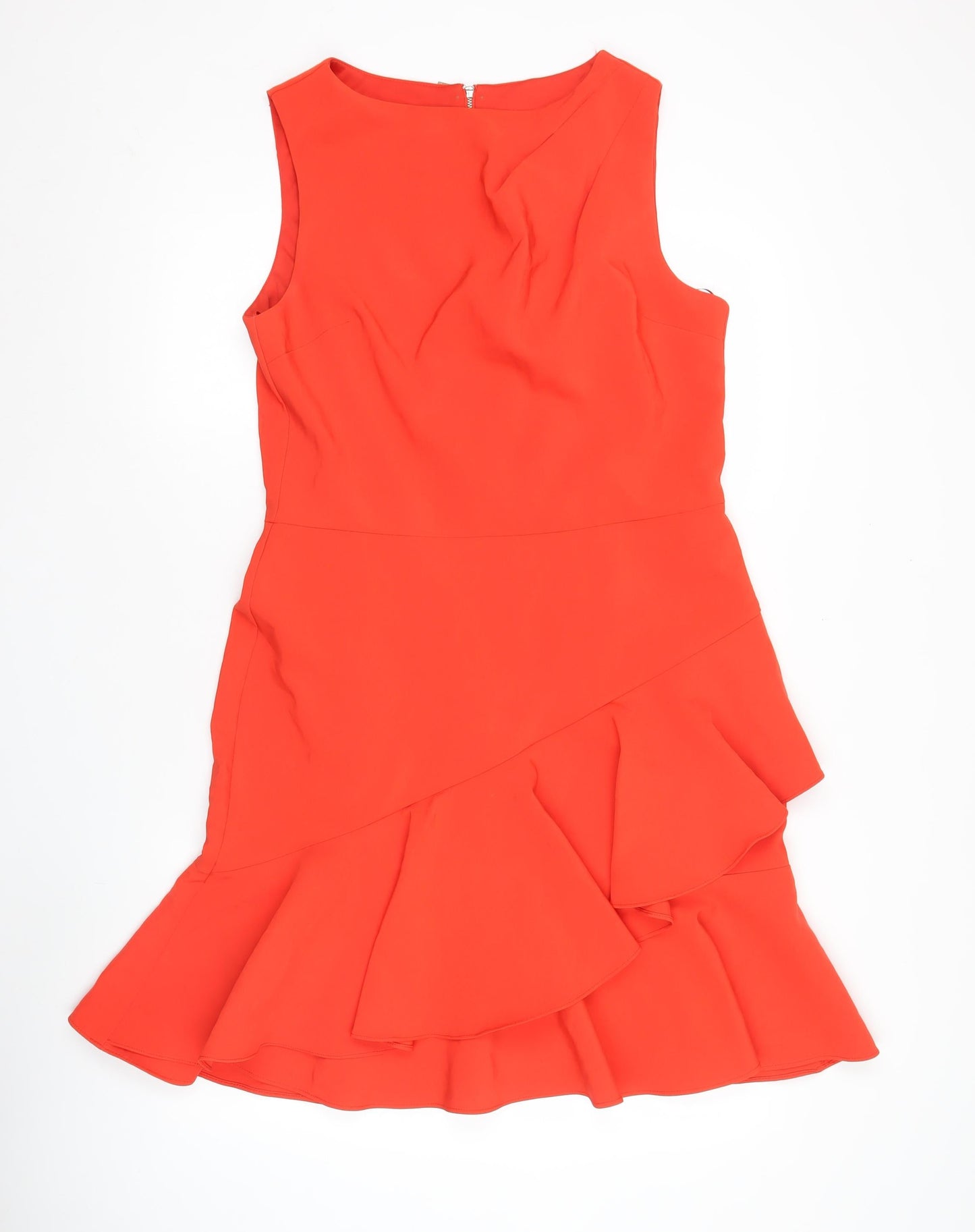 Debut Women's Red Size 14 Sleeveless Bodycon Asymmetric Ruffle Dress