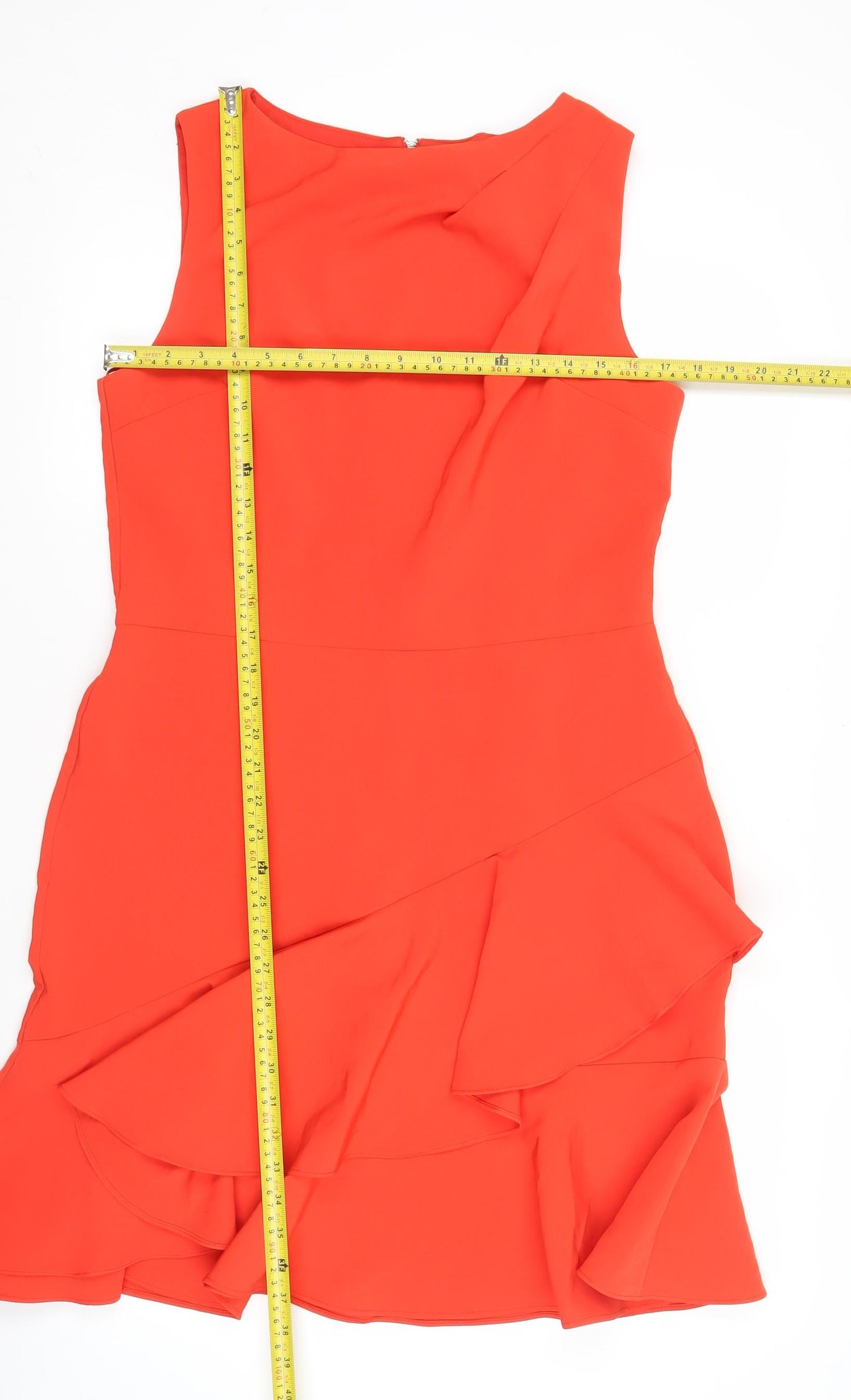 Debut Women's Red Size 14 Sleeveless Bodycon Asymmetric Ruffle Dress