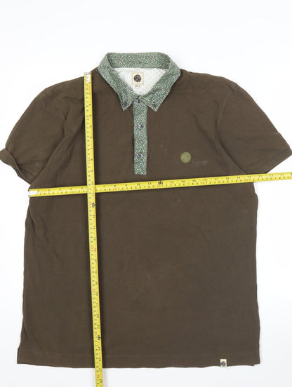 Pretty Green Men's Brown 2XL Cotton Short Sleeve Polo Shirt