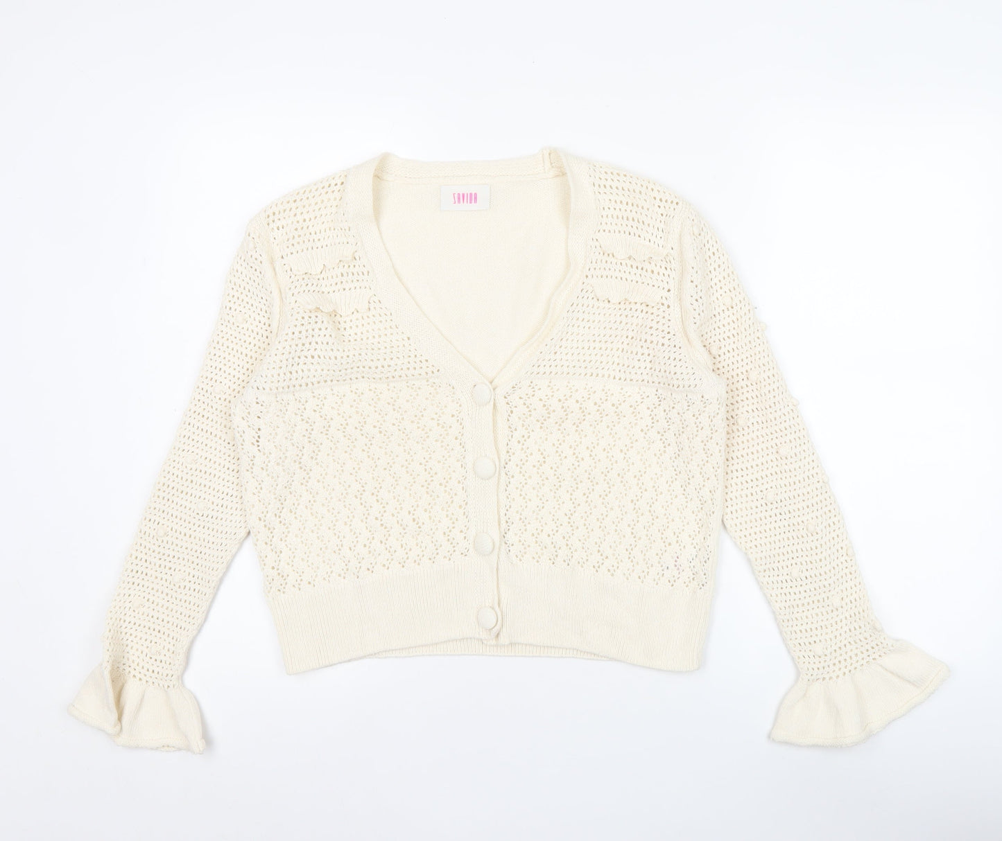 Savida Women’s Beige Open Knit V-Neck Cardigan Size 12