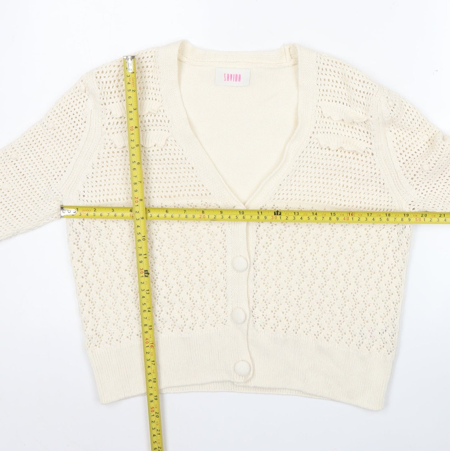 Savida Women’s Beige Open Knit V-Neck Cardigan Size 12
