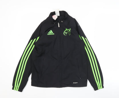 Adidas Boys Black Green 9-10 Years Windbreaker Jacket ClimaProof Lined Zip