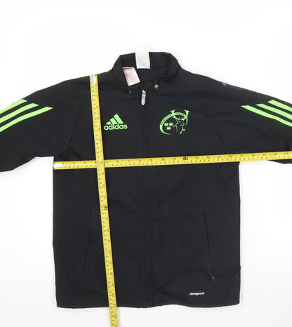 Adidas Boys Black Green 9-10 Years Windbreaker Jacket ClimaProof Lined Zip