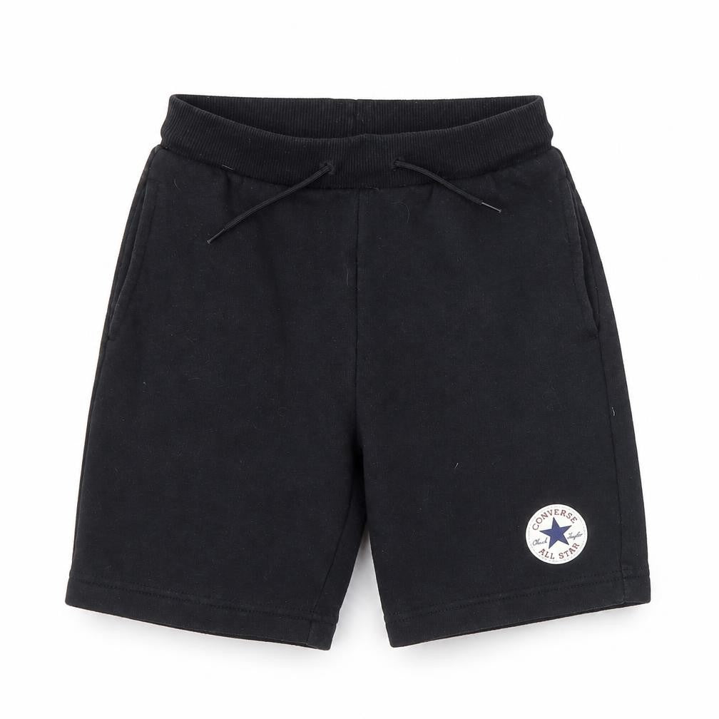 Front view of Converse boys’ black athletic shorts s 8-10 years drawstring cotton blend