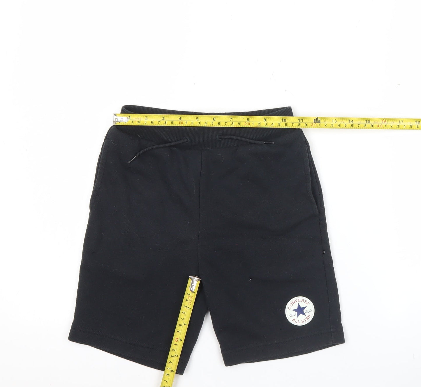 Converse Boys Black Athletic Shorts S 8-10 Years Drawstring Cotton Blend