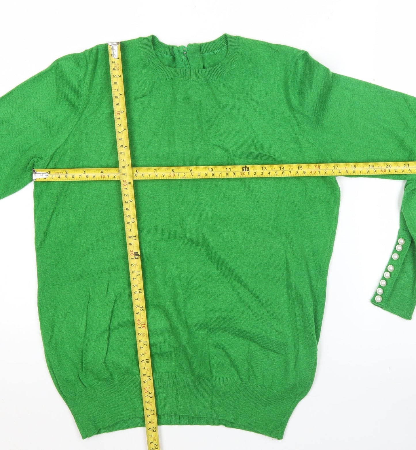 Savida Women's Green Crew Neck Button Detail Jumper Size 12