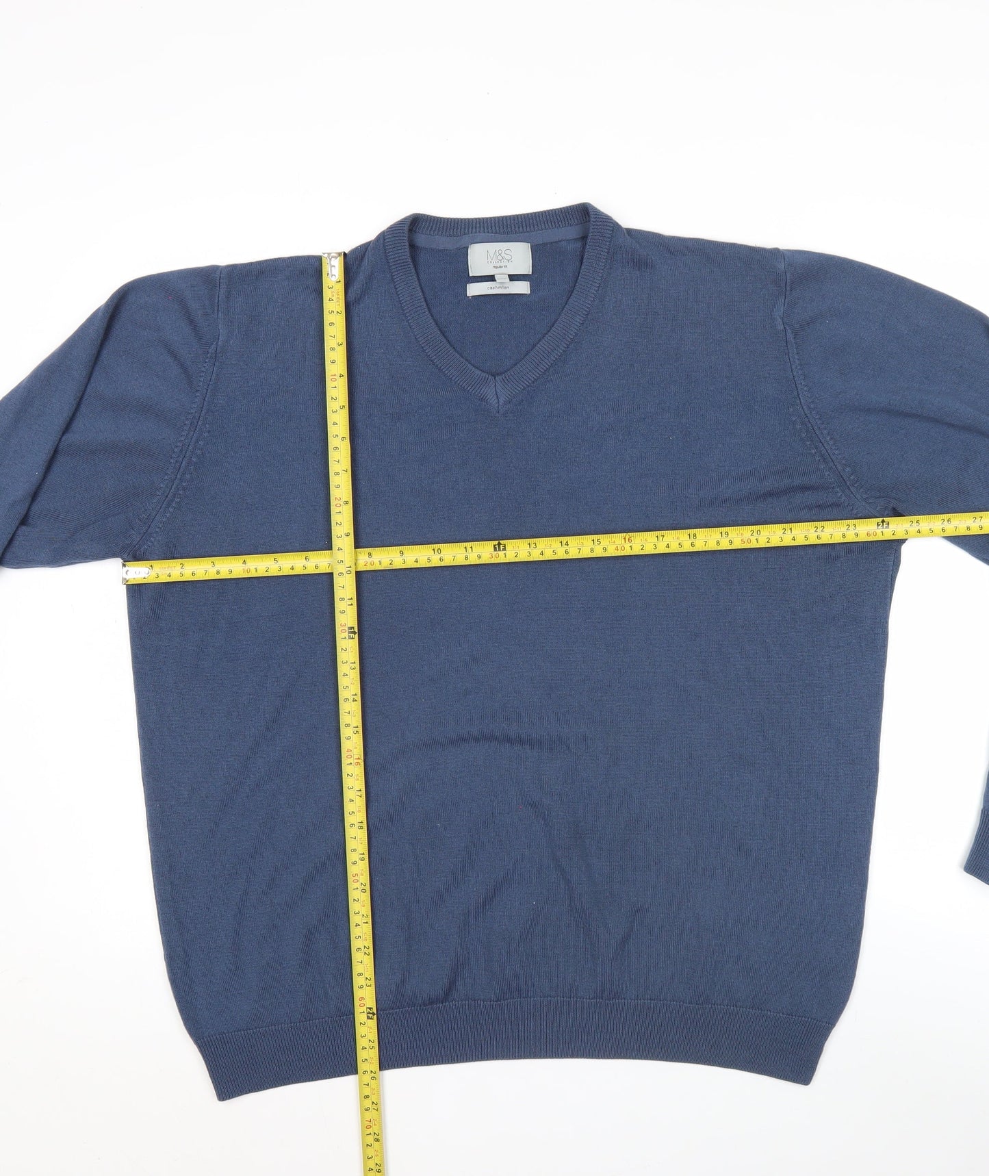 Marks and Spencer Men’s Blue 2XL V-Neck Acrylic Jumper Regular Fit