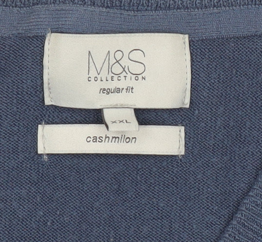 Marks and Spencer Men’s Blue 2XL V-Neck Acrylic Jumper Regular Fit