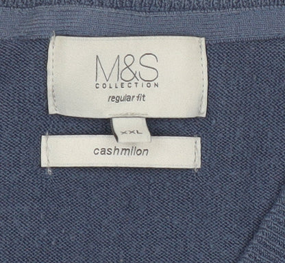 Marks and Spencer Men’s Blue 2XL V-Neck Acrylic Jumper Regular Fit