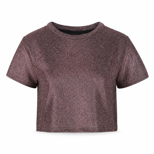 Sparkle & Fade Womens Purple Glitter Cropped Short Sleeve T-Shirt Size S