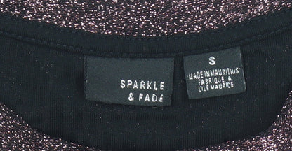 Sparkle & Fade Womens Purple Glitter Cropped Short Sleeve T-Shirt Size S