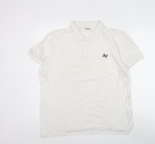 Jack & Jones Men’s White 2XL Short Sleeve Cotton Polo Shirt