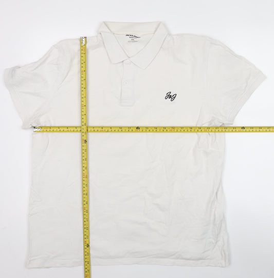 Jack & Jones Men’s White 2XL Short Sleeve Cotton Polo Shirt
