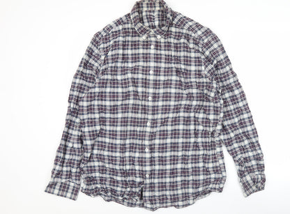 Dunnes Stores Men's Blue Plaid Cotton Regular Fit Long Sleeve Button-Up Shirt Size L