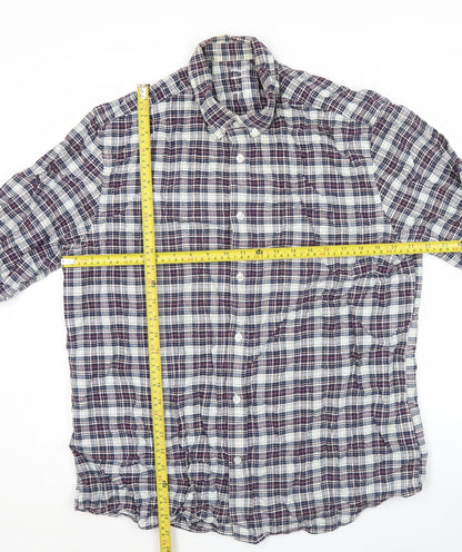Dunnes Stores Men's Blue Plaid Cotton Regular Fit Long Sleeve Button-Up Shirt Size L
