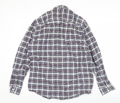 Dunnes Stores Men's Blue Plaid Cotton Regular Fit Long Sleeve Button-Up Shirt Size L