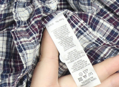 Dunnes Stores Men's Blue Plaid Cotton Regular Fit Long Sleeve Button-Up Shirt Size L