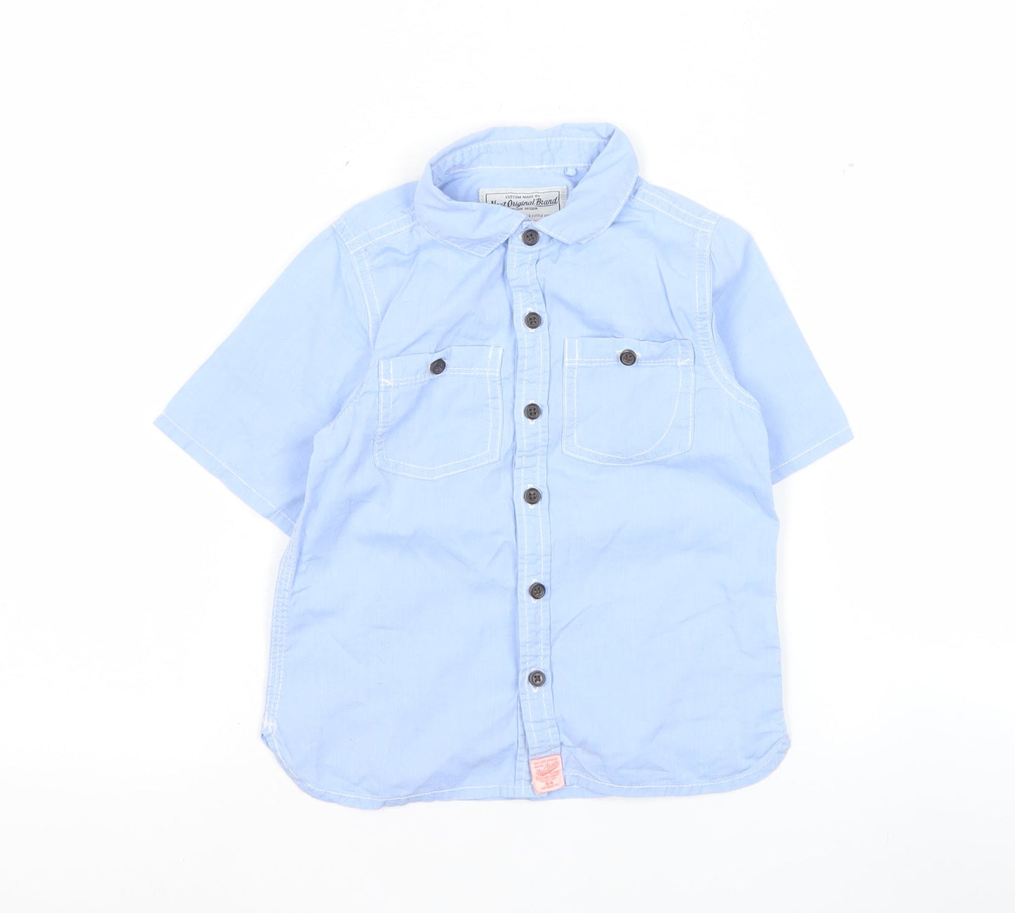 Next Boys Blue Button-Up Short Sleeve Cotton Shirt 2-3 Years