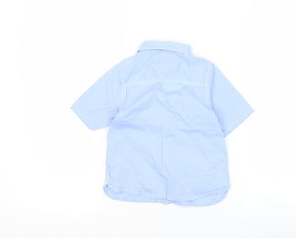 Next Boys Blue Button-Up Short Sleeve Cotton Shirt 2-3 Years