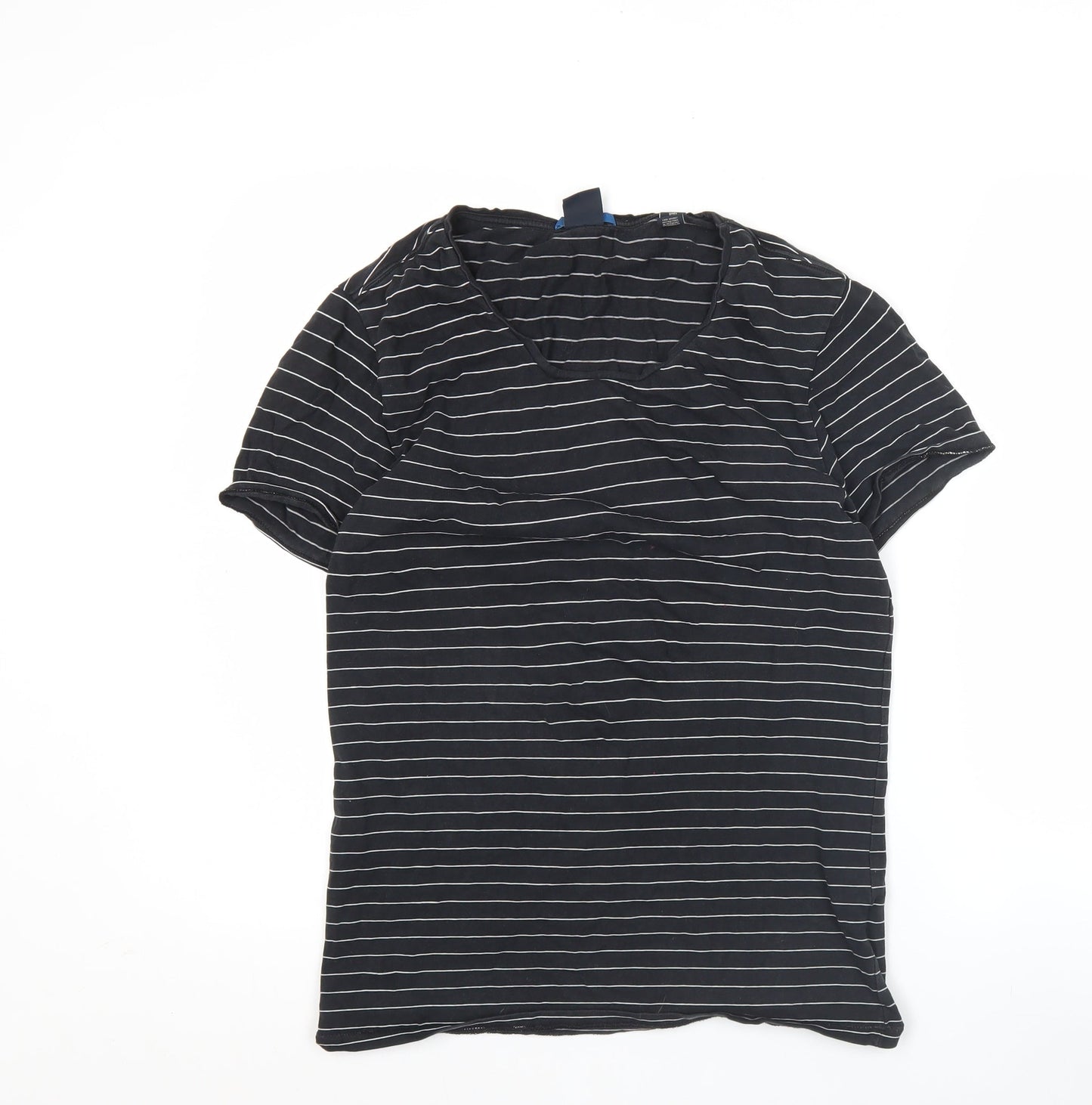 Scotch & Soda Men's Black Striped V-Neck Cotton T-Shirt Size M