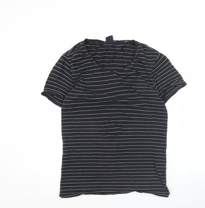 Scotch & Soda Men's Black Striped V-Neck Cotton T-Shirt Size M