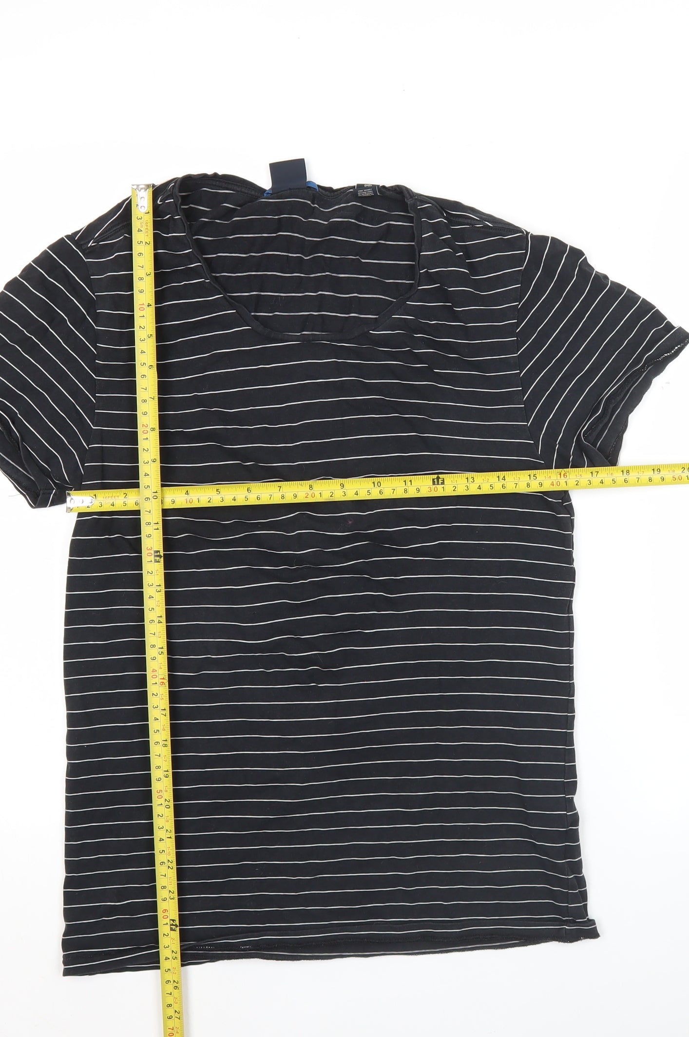 Scotch & Soda Men's Black Striped V-Neck Cotton T-Shirt Size M