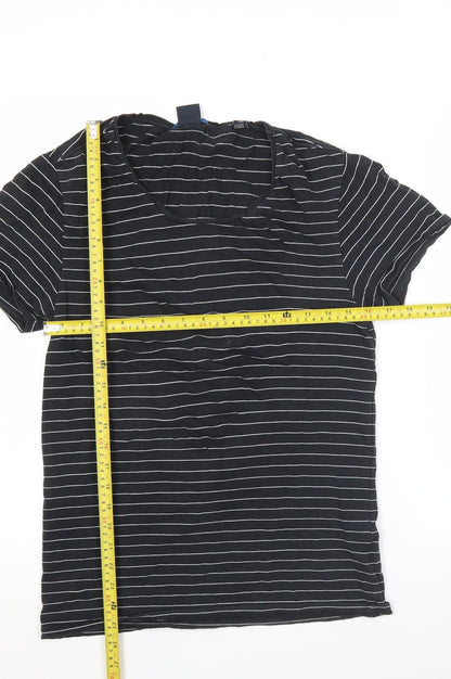 Scotch & Soda Men's Black Striped V-Neck Cotton T-Shirt Size M