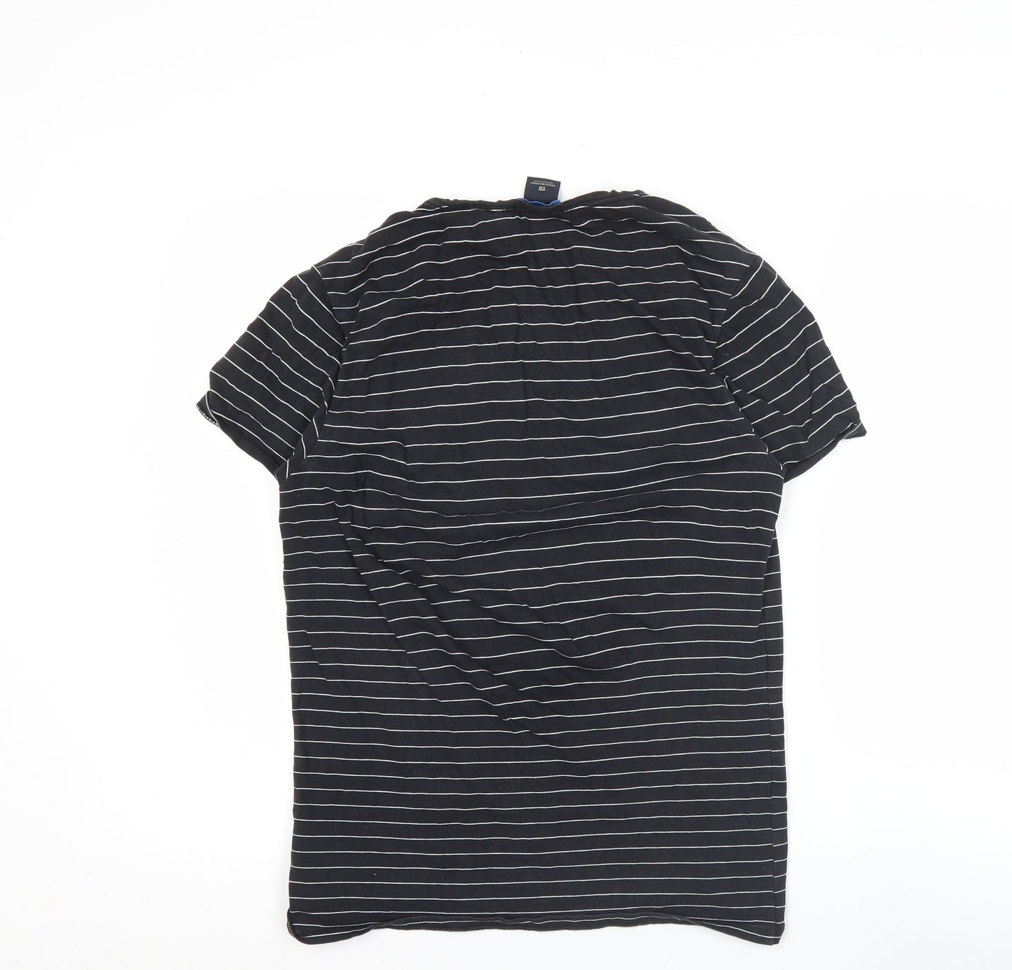 Scotch & Soda Men's Black Striped V-Neck Cotton T-Shirt Size M