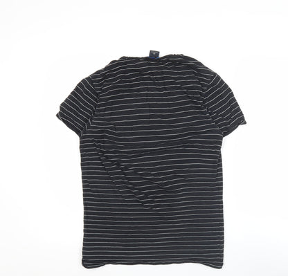 Scotch & Soda Men's Black Striped V-Neck Cotton T-Shirt Size M