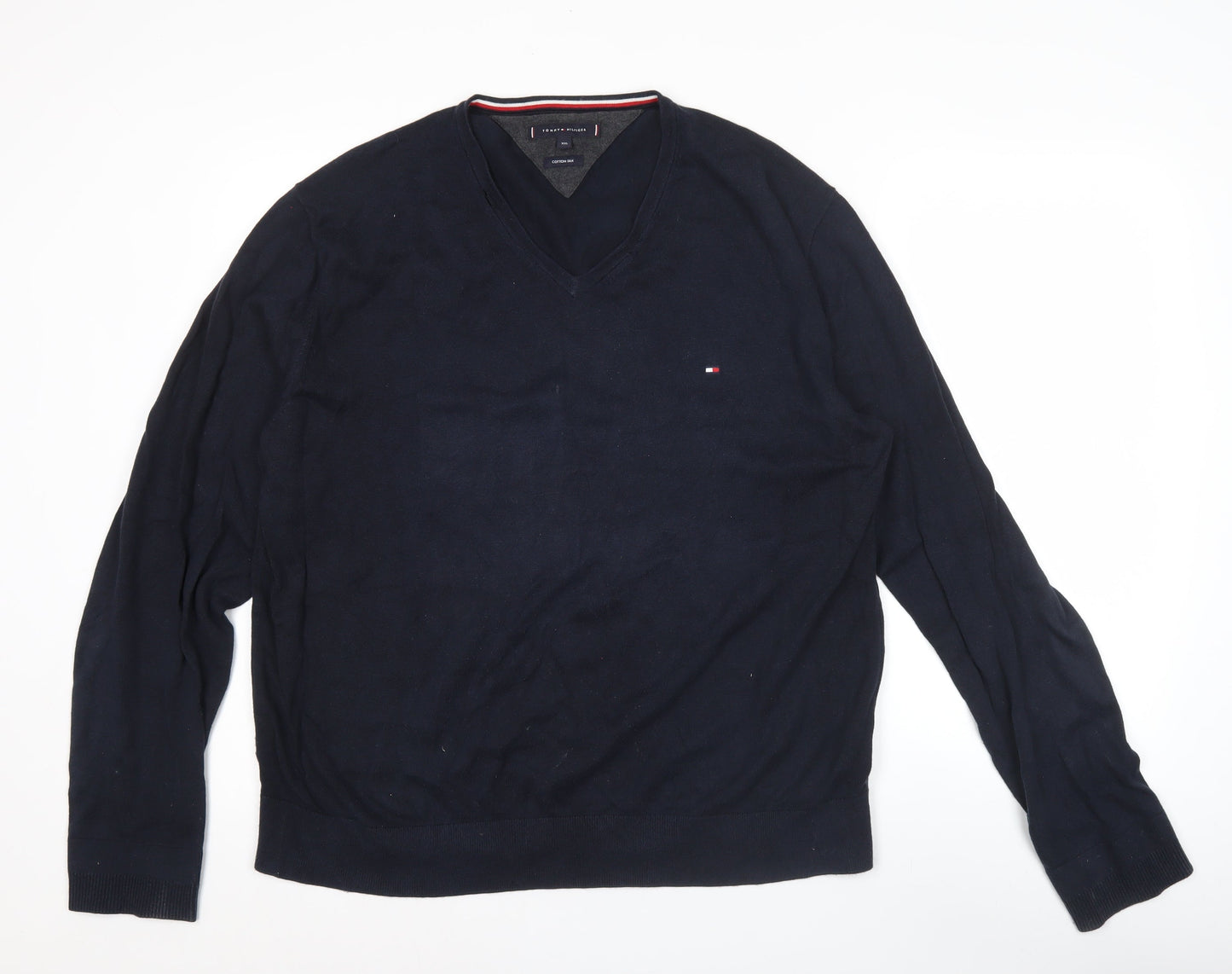 Tommy Hilfiger Men’s Blue 2XL V-Neck Cotton Silk Jumper
