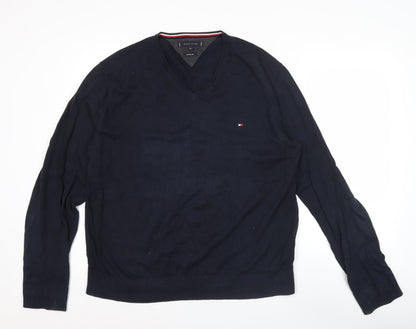 Tommy Hilfiger Men’s Blue 2XL V-Neck Cotton Silk Jumper
