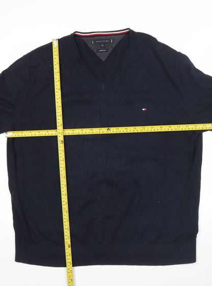 Tommy Hilfiger Men’s Blue 2XL V-Neck Cotton Silk Jumper