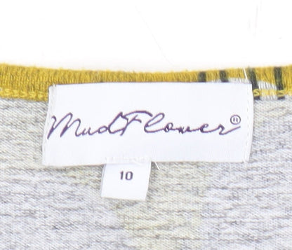 Mudflower Womens Yellow Geometric Long Sleeve Pullover Jumper Size 10