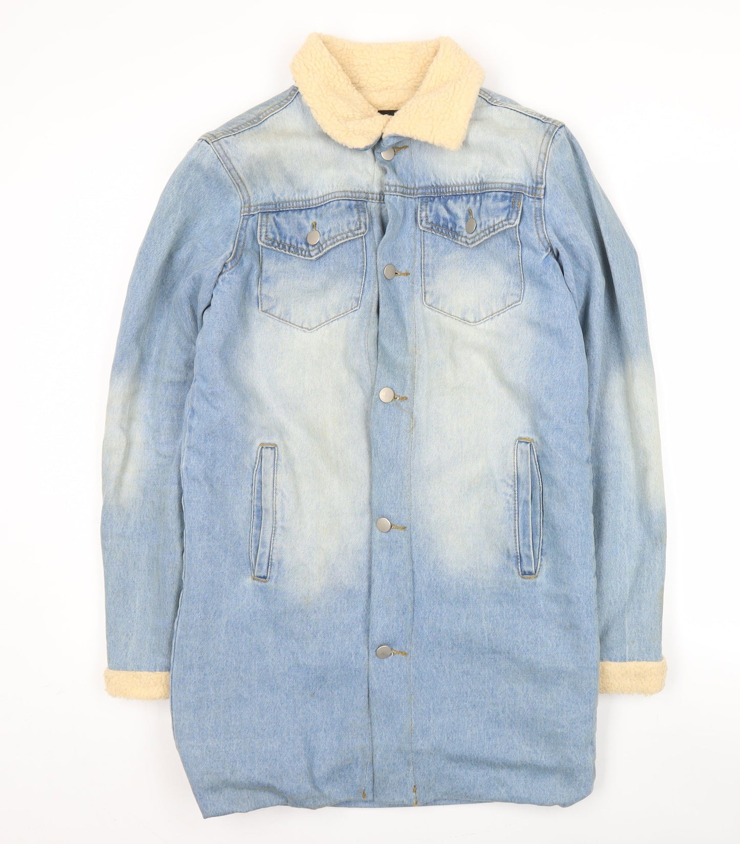 Momokrom Men Blue Denim Long Sherpa Coat Jacket Size S