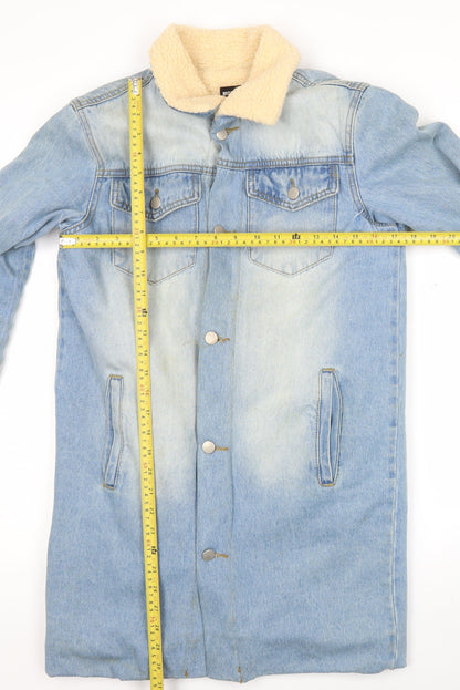 Momokrom Men Blue Denim Long Sherpa Coat Jacket Size S