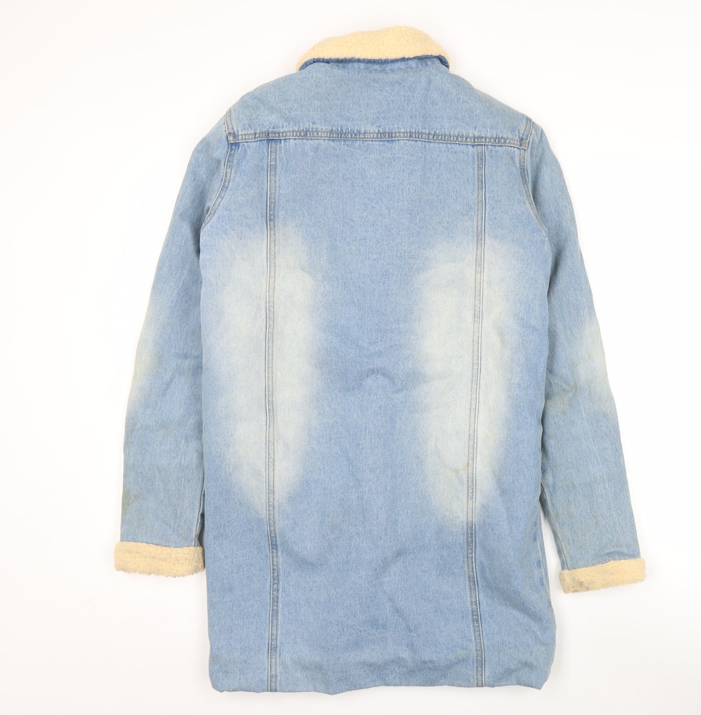 Momokrom Men Blue Denim Long Sherpa Coat Jacket Size S