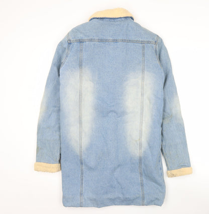 Momokrom Men Blue Denim Long Sherpa Coat Jacket Size S