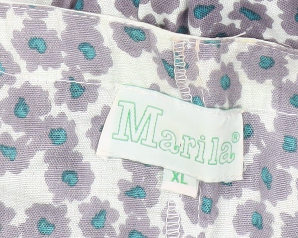 Marila Women Blue Floral Striped Shift Dress XL Summer Casual