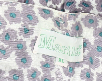 Marila Women Blue Floral Striped Shift Dress XL Summer Casual