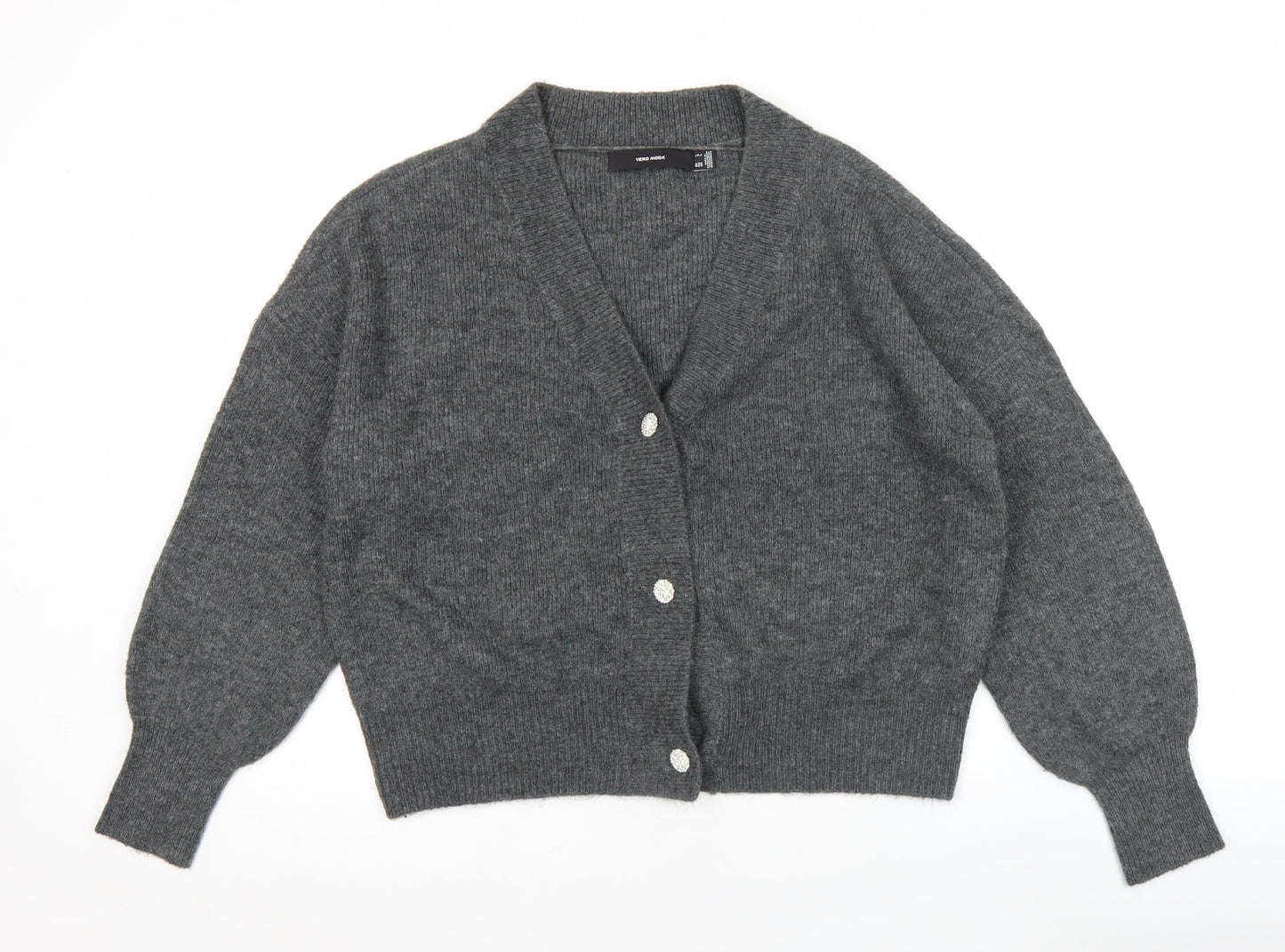 Vero Moda Women Grey V-Neck Button Knit Cardigan Jumper M