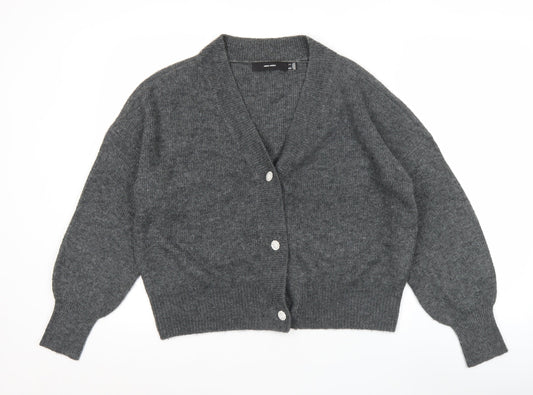 Vero Moda Women Grey V-Neck Button Knit Cardigan Jumper M
