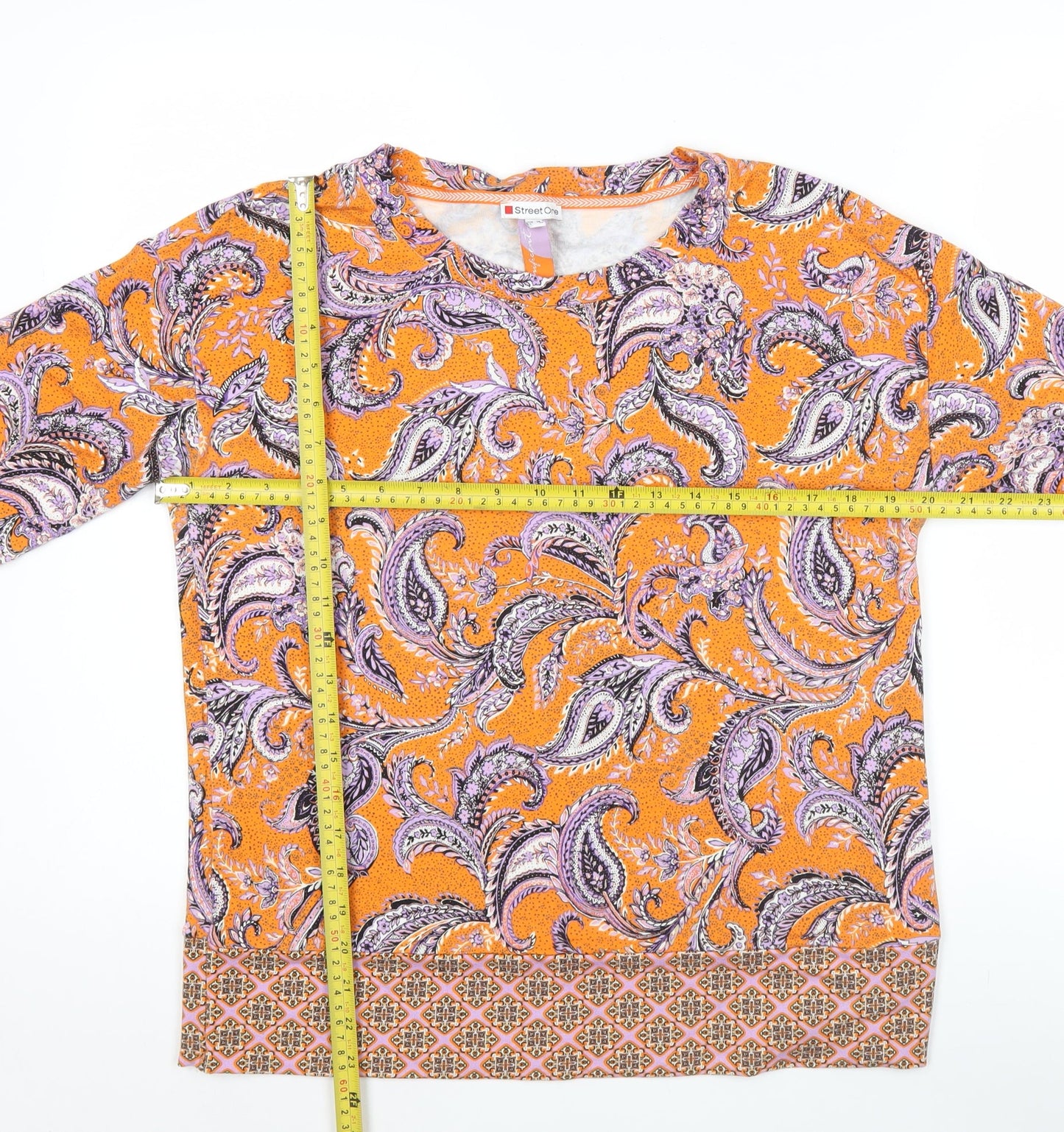 Street One Women’s Orange Paisley Tunic Top Size 10 3/4 Sleeve