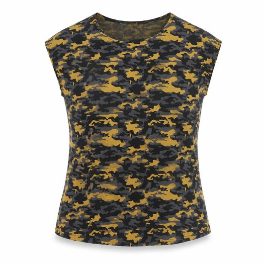 Front view of Gerard Women's Multicoloured Camouflage Sleeveless Slim Fit T-Shirt, size 12