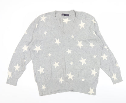 Marks and Spencer Womens Grey Star V-Neck Cotton Jumper Size L