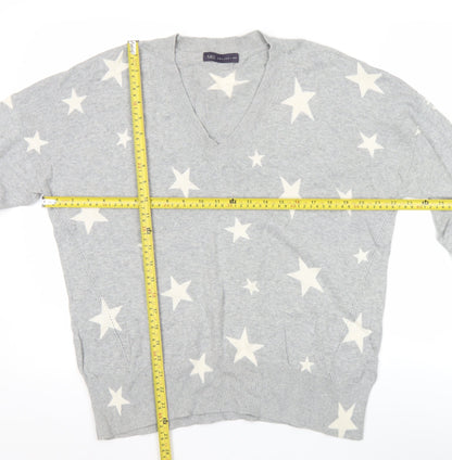Marks and Spencer Womens Grey Star V-Neck Cotton Jumper Size L