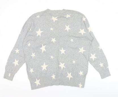 Marks and Spencer Womens Grey Star V-Neck Cotton Jumper Size L