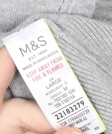 Marks and Spencer Womens Grey Star V-Neck Cotton Jumper Size L